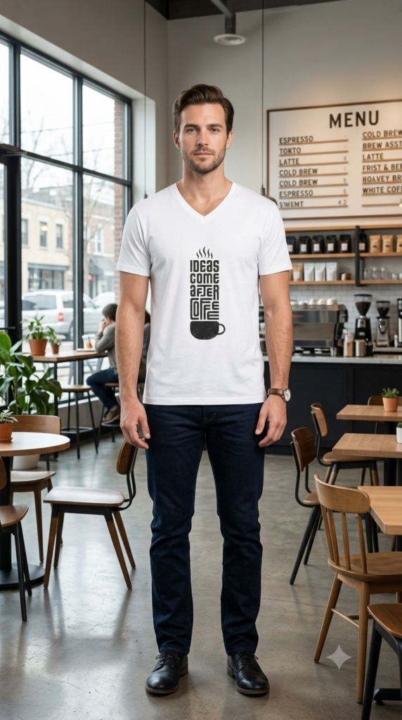 "Ideas Come After Coffee" Unisex V-Neck T-Shirt
